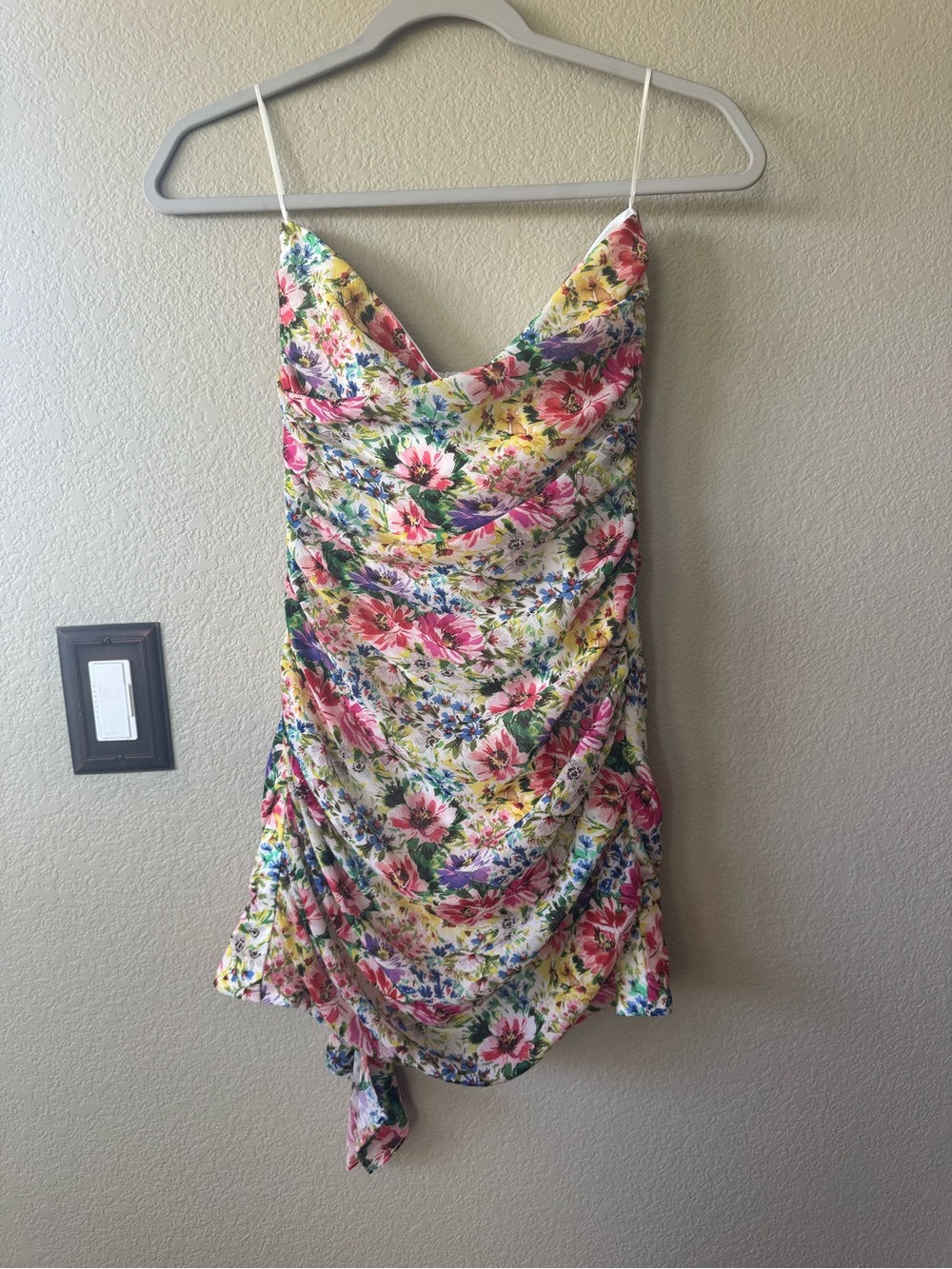 Lavender Brown Liana Dress XS Floral Cowl Neck Ruffle Mini Dress NWT $274